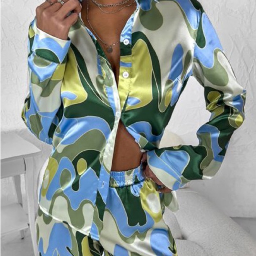 Colorful Satin Matching Short Set